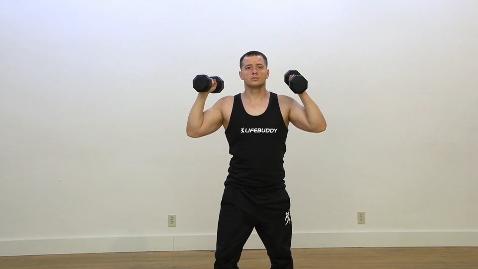 Alternating Shoulder Press Into Squat exercise demo
