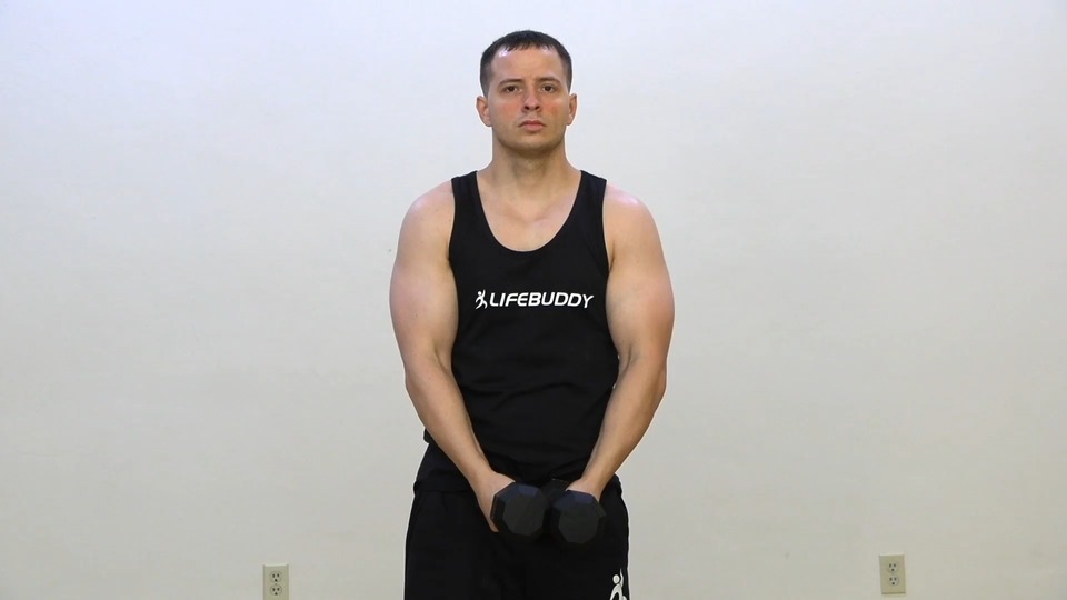 Close Grip Hammer Curl Into Single Front Extension exercise demo