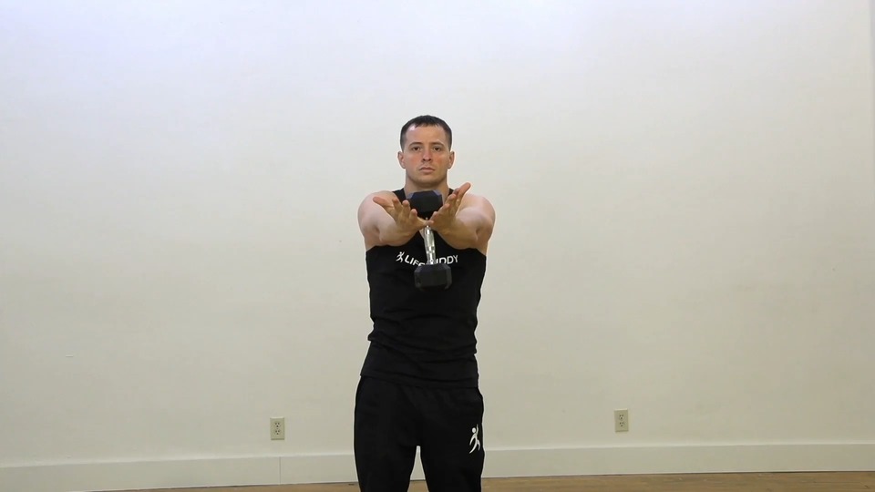 Front Dumbbell Extension Into Shoulder Press exercise demo