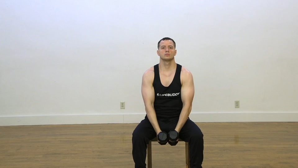 Seated Close Grip Front Raise Into Close Grip Shoulder Press exercise demo