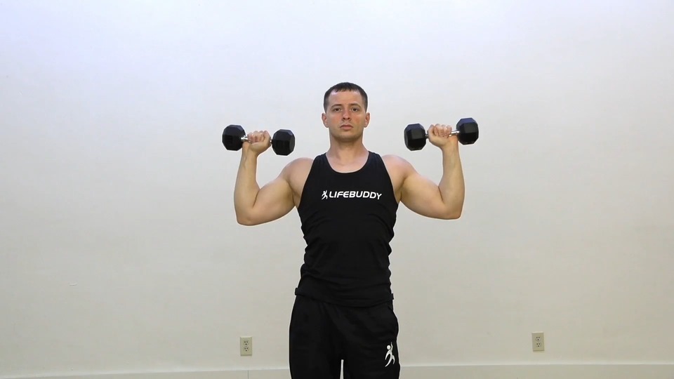 Triple Shoulder Press Into Triple Tricep Extension exercise demo