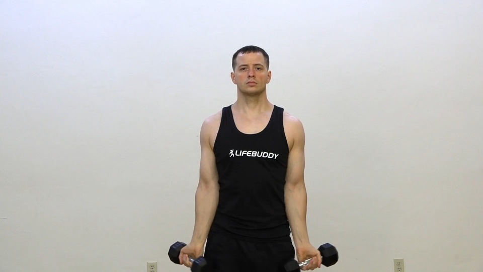 Wide Curl Into Front To Side Raise exercise demo